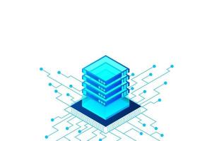 Concept of big data processing energy station of future server room rack data center vector