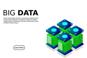 Concept of big data processing energy station of future server room rack data center vector