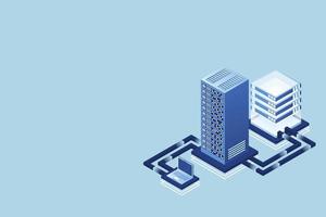 transferencia de datos del usuario al servidor. alojamiento de datos. flujo de datos. almacenamiento de datos. servidor. espacio digital. centro de datos. Big Data. tecnología vector