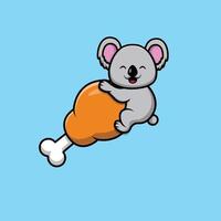 Lindo koala colgando de un cubo de pollo ilustración de icono de vector de dibujos animados