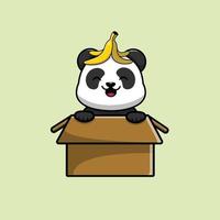 Lindo panda jugando en la ilustración de icono de vector de dibujos animados de caja.