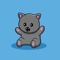 Ilustración de icono de vector de dibujos animados lindo gato agitando la mano. concepto de icono de animal aislado vector premium. estilo de dibujos animados plana