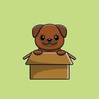 Cute Pug Dog Playing In Box Cartoon Vector Icon Illustration