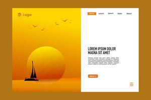 Sunset sea landingpage website Template Background vector