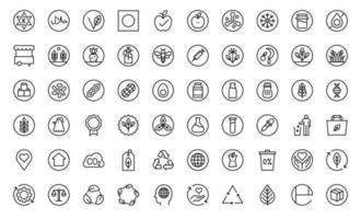 Organic food label line icon set, vector illustration