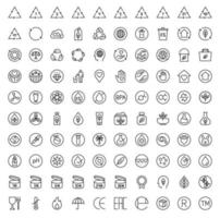 Natural cosmetic label line icon set, vector illustration