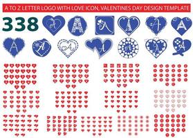 A to Z letter logo with love icon, valentines day design template bundle vector