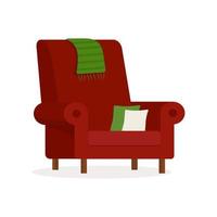 Red armchair with pillows isolated on a white background. vector