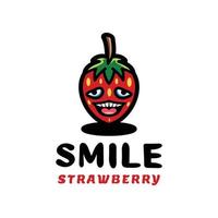 diseño simple del logotipo de la mascota sonrisa de la fruta de la fresa. abstracto, emblema, diseño, concepto, logotipo, logotipo, elemento vector