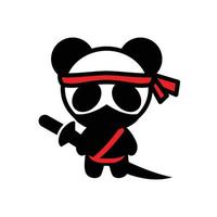 Ninja Panda cartoon character in black white background, vector logo design template