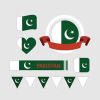 conjunto de patrón de icono y banner de bandera de Pakistán de ilustración, día de la independencia de Pakistán, infografía y conjunto de etiquetas. vector