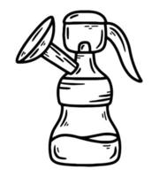 Breast pump for women's milk during lactation and breastfeeding, vector sketch doodle icon. Maternity and special feeding devices