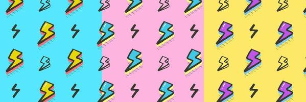 Lightning flash pop art seamless pattern. Electric retro sign. Hand draw vector illustration