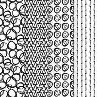 Black and white seamless patterns with ink brush and marker. Hand drawn doodle shapes, marks and lines. Vector