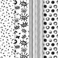 Black and white seamless patterns with ink brush and marker. Hand drawn doodle shapes, marks and lines. Vector