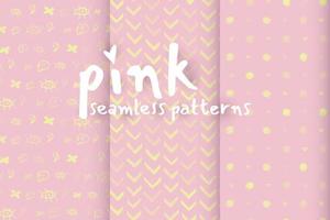 Cute pink seamless pattern with chevron texture and brush dots. Hand drawn doodle shapes, marks and lines. Vector