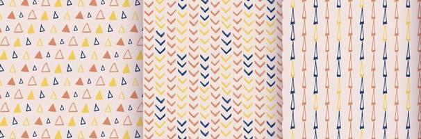 Abstract seamless patterns with brush stroke and marker. Hand drawn doodle shapes, marks and lines. Vector