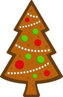 New year or Christmas gingerbread christmas tree cookie with decorartion vector