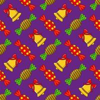 Seamless pattern with sweets and bells, Holiday package design vector