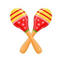 Two brightly colored, decorated maracas. Mexican holiday attribute. Vector illustration.