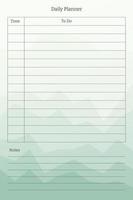 Daily planner template. to do tasks list and notes with column and row lining.  with abstract bright background of gradient peaks vector