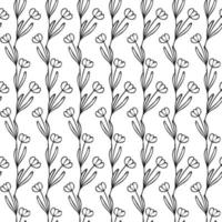 simple seamless pattern with tulip flower botanical floral hand drawn lineart elements, monochrome black and white vector