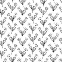 simple seamless pattern with tulip flower botanical floral hand drawn lineart elements, monochrome black and white vector