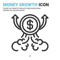 Money growth icon vector with outline style isolated on white background. Vector illustration growing sign symbol icon concept for business, finance, industry, company, web, apps and project