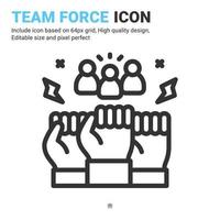 vector de icono de fuerza de equipo con estilo de contorno aislado sobre fondo blanco. ilustración vectorial concepto de icono de símbolo de signo de trabajo en equipo para negocios, finanzas, industria, empresa, aplicaciones, web y todos los proyectos