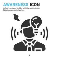 Awareness icon vector with glyph style isolated on white background. Vector illustration idea sign symbol icon concept for business, finance, industry, company, apps, web, ui, ux and project