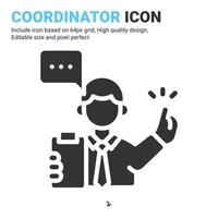Coordinator icon vector with glyph style isolated on white background. Vector illustration manager sign symbol icon concept for business, finance, industry, company, apps, web and all project