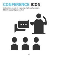 vector de icono de conferencia con estilo de glifo aislado sobre fondo blanco. concepto de icono de símbolo de signo de presentación de ilustración vectorial para negocios, finanzas, industria, empresa, aplicaciones, web y proyecto