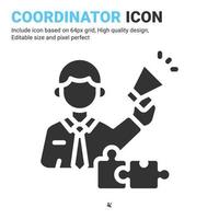 Coordinator icon vector with glyph style isolated on white background. Vector illustration manager sign symbol icon concept for business, finance, industry, company, apps, web and project