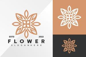 Plantilla de ilustración de vector de diseño de logotipo de línea de hoja de flor