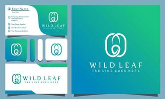 abstract wild nature leaves logos design vector illustration with line art style vintage, modern company business card template