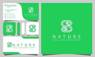 Letter S nature leaves logos design vector illustration with line art style vintage, modern company business card template