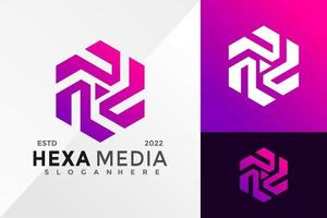 Plantilla de ilustración de vector de diseño de logotipo de medios de reproducción hexagonal