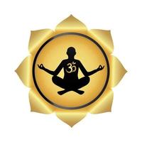 Black yoga silhouette, lotus, ancient Hindu mantra OM. Yoga symbol. Vector illustration.