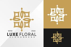 Plantilla de ilustración de vector de diseño de logotipo de hoja floral de lujo