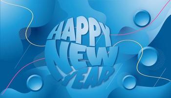 Happy New Year lettering on blue gradient vector background.