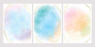 sweet cotton candy watercolor background with golden frame for wedding invitation card 5x7 eps10 vectors illustration