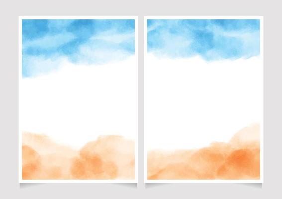 blue sky and sand beach abstract watercolor background wedding invitation or birthday card template layout 5x7 eps10 vectors illustration