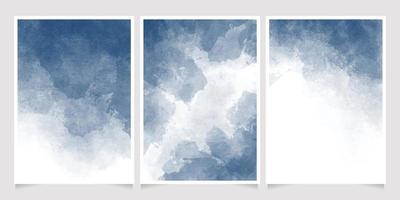 deep blue indigo watercolor wet wash splash invitation card background template collection vector