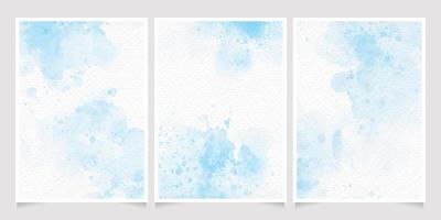 light blue watercolor wet wash splash on paper birthday or wedding invitation card background template collection vector