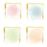 multicolor pastel watercolor splash with square golden frame and glitter for banner vector