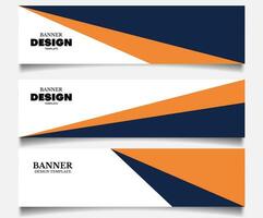 set of abstract web business banner background with dark blue and orange color vector