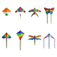 set of isolated colorful kites. Makar Sankranti festival elements vector