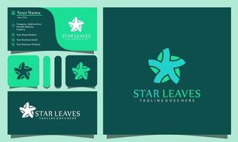 minimalist elegant star leaves logo design vector illustration with line art style, modern company business card template