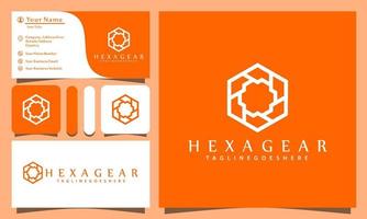 Ilustración de vector de diseño de logotipos de engranajes hexagonales con estilo de arte lineal, plantilla de tarjeta de visita de empresa moderna