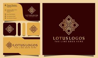 Gold flower lotus leaves luxury logos design vector illustration with line art style vintage, modern company business card template